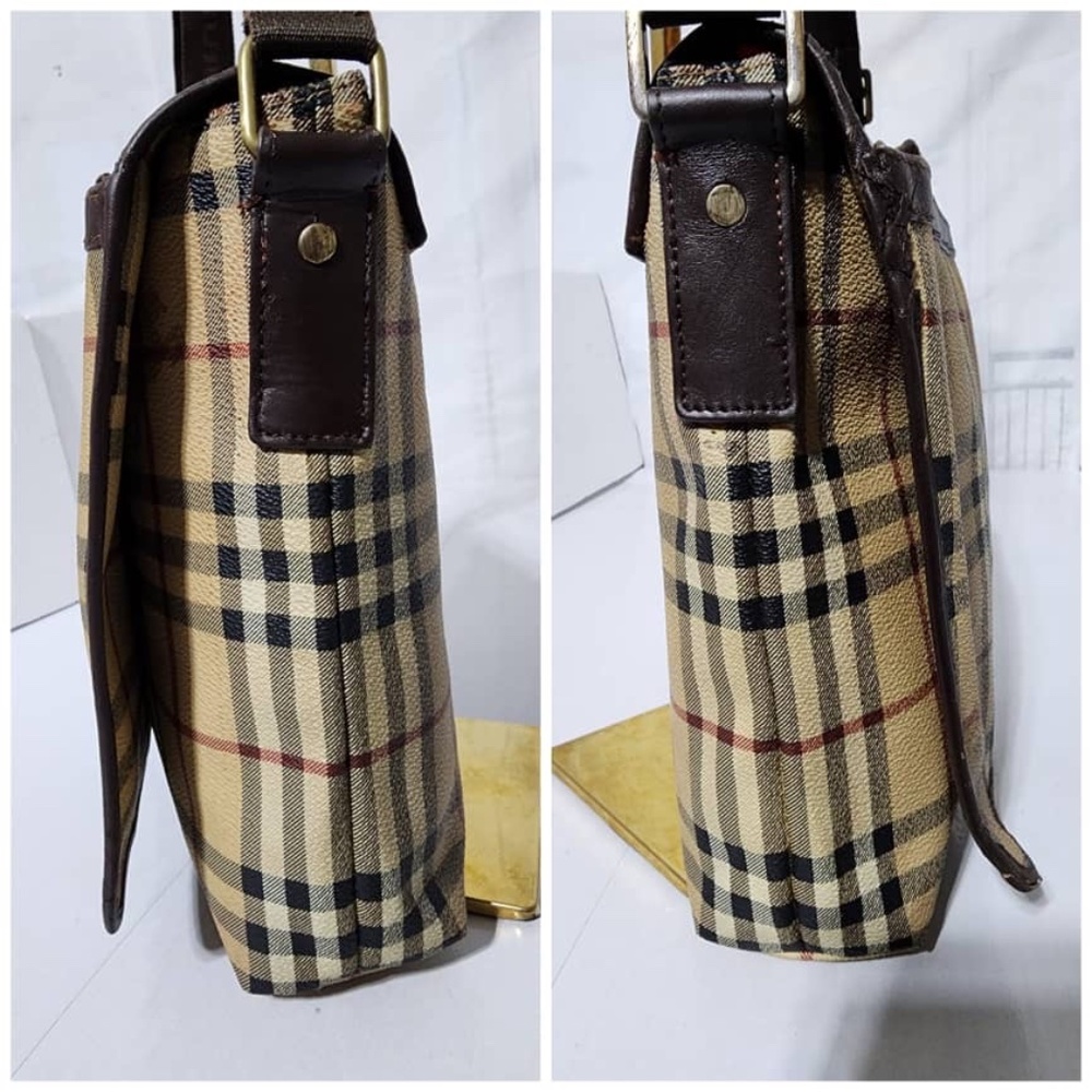 Authentic Burberry Haymarket Check Flap Crossbody Bag Brown/ Beige - Picture 15 of 16